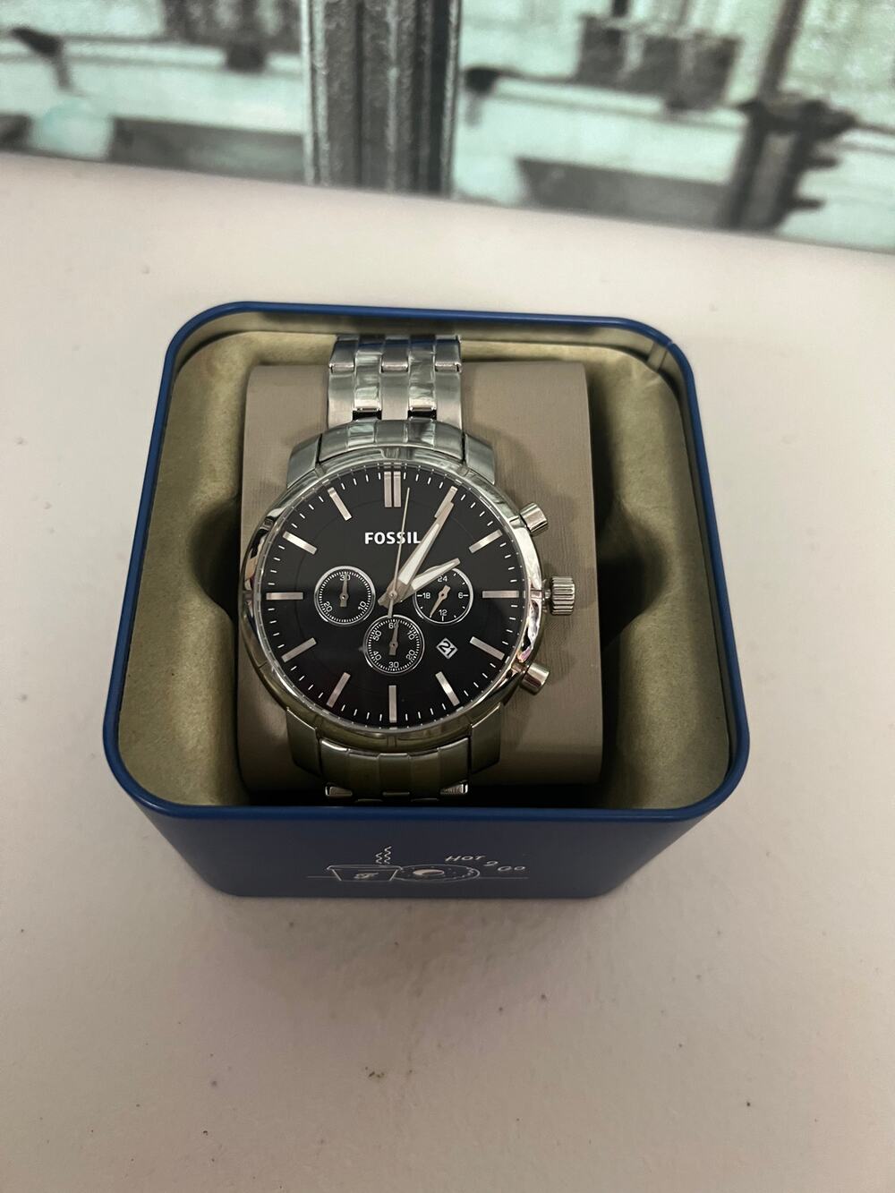 Fossil BQ1278IE Silver Chronograph Men’s Watch Black Dial